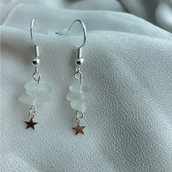 Clear quartz natural gem 925 sterling silver stone dangle earrings handmade - Picture 2 of 3